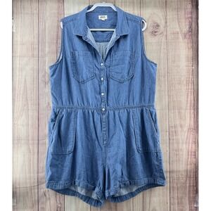 Pact Romper Womens XL Indigo Organic Cotton Playsuit‎ Shorts Sleeveless Beachy